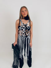 Load image into Gallery viewer, Knotted Black/White Fringe Top
