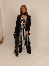 Load image into Gallery viewer, Knotted Black/White Fringe Top
