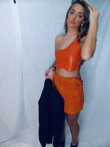 Leather Lace Up Top Orange