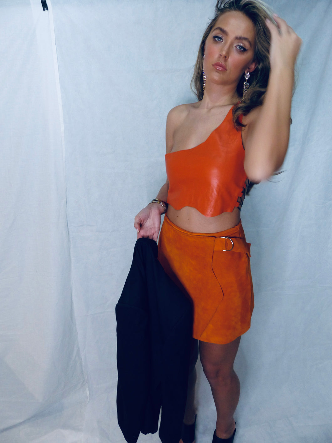 Leather Lace Up Top Orange